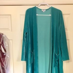 Long, velvet, teal Sarah Cardigan XL